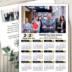 2026 Calendar Mzodern Gold Black Corporate Photo Holiday Postcard