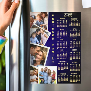 2026 Calendar Navy White Gold 5 Photo Collage