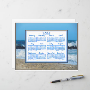 2026 Calendar Ocean Waves Beach Rocks Fabric Font