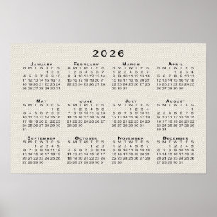 2026 Calendar on Faux Canvas Texture Template Poster