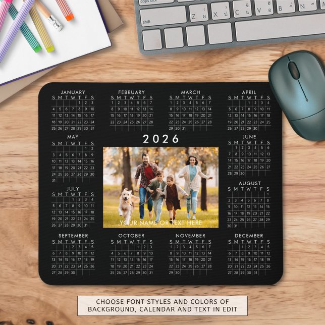 2026 Calendar One Photo Personalized Custom Colour Mouse Pad (Creator Uploaded)