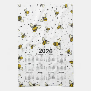2026 Calendar Pattern with Bees and Dots Kitchen Towel