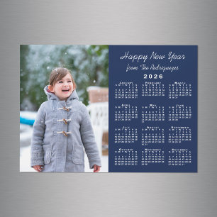 2026 Calendar Photo Happy New Year Navy Magnet