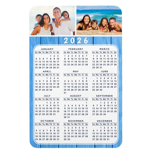 2026 Calendar Photo Magnet for Fridge Blue (Vertical)