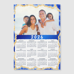 2026 Calendar Photo Magnet in Blue and Gold Colour