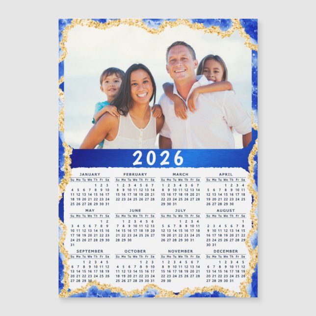 2026 Calendar Photo Magnet in Blue and Gold Colour (Front)