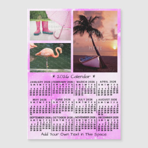 2026 Calendar Pink Watercolor Custom Photos Magnet