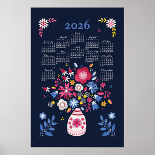2026 Calendar Poster Folksy Bouquet