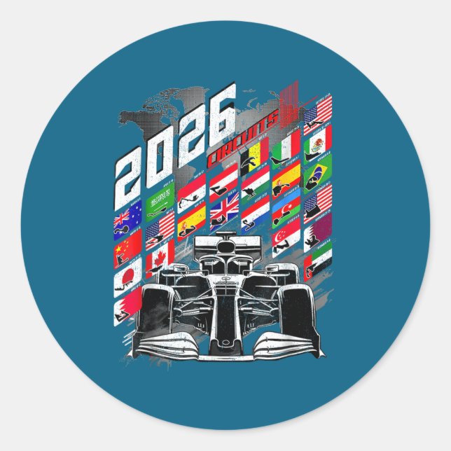 2026 Calendar Racing Circuit Schedule Places  Classic Round Sticker (Front)