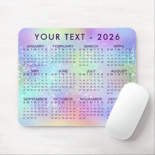 2026 Calendar Rainbow Glitter Purple or Custom Mouse Pad