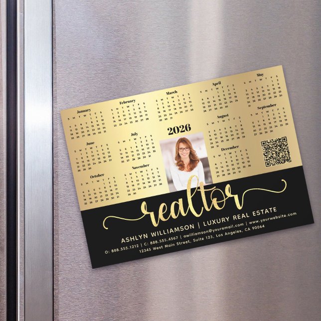 2026 Calendar Realtor Black Gold QR Code Magnet (Creator Uploaded)