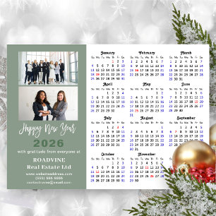 2026 Calendar Sage Green Business 2 Photo New Year Holiday Card