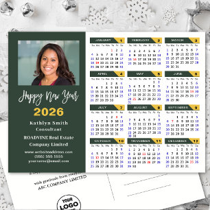 2026 Calendar Sage Green Minimalist Business Logo  Holiday Postcard