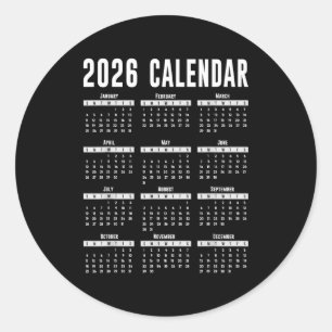2026 Calendar Shirt 26 Calendar 2026  Classic Round Sticker