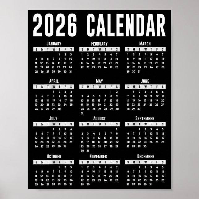 2026 Calendar Shirt 26 Calendar 2026  Poster (Front)