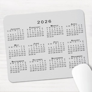 2026 Calendar Simple Gray and Black Mouse Pad