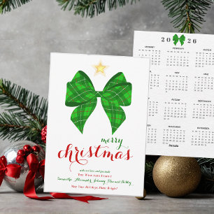 2026 Calendar Tartan Bow Merry Christmas Calendar Holiday Card