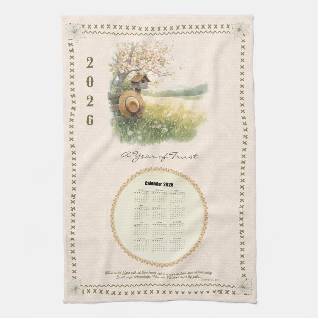2026 Calendar Towel Christian Pastel Country Scene (Vertical)