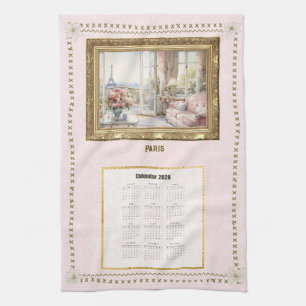 2026 Calendar Towel Paris View Custom Message