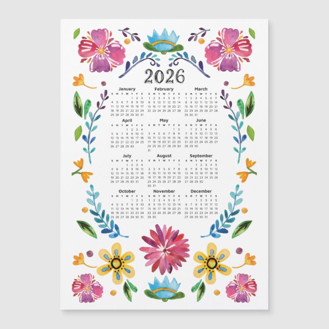 2026 Calendar Traditional Mexican Floral Folk Art (Front)