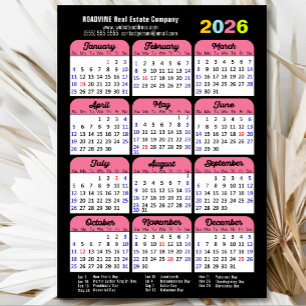 2026 Calendar US Holidays Pink Corporate Magnetic