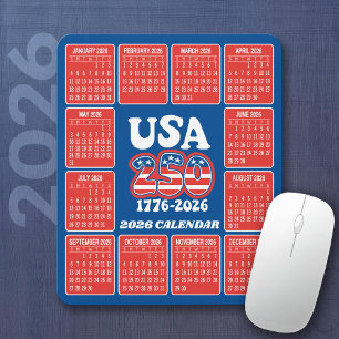 2026 Calendar - USA 250 Red White Blue Mouse Pad