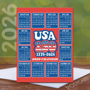 2026 Calendar - USA 250 Red White Blue Postcard