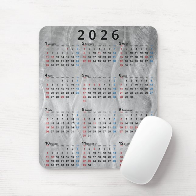 2026 Calendar Wavy Brushed Steel Abstract Mouse Pad (With Mouse)