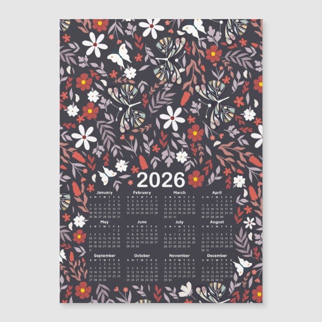 2026 Calendar Whimsical Floral and Butterfly (Front)