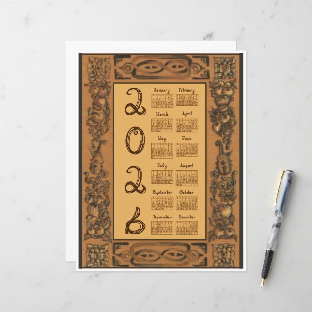 2026 Calendar Windsor Castle Inspired Wood Fabric (Front/Back In Situ)