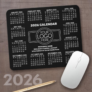 2026 Calendar with logo, Contact Information Black Mouse Pad