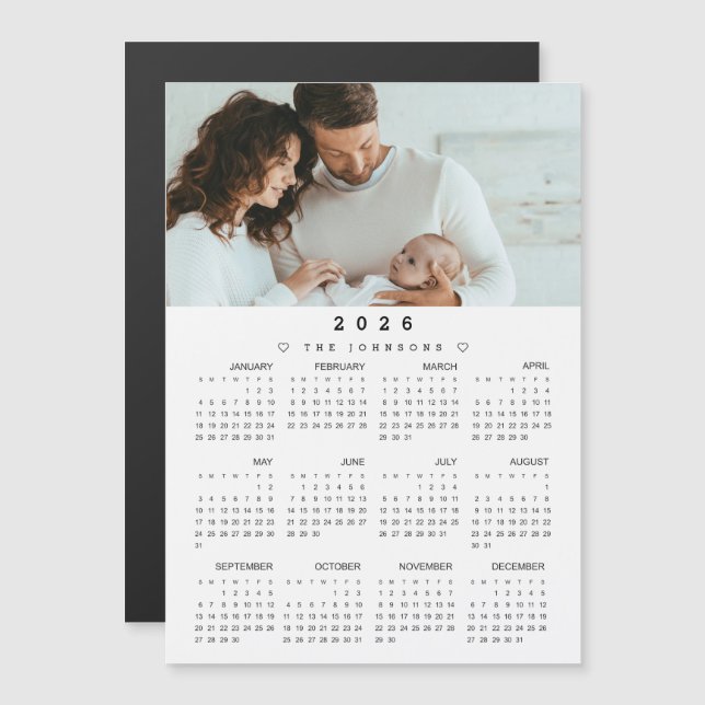 2026 Calendar with Photo - Full Year view magnetic (Front/Back)