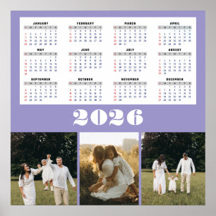 2026 Calendar with Purple Background  Poster
