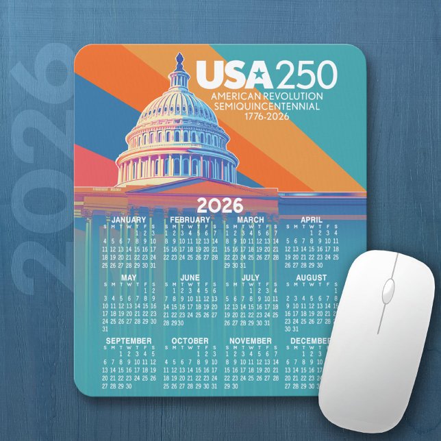 2026 Calendar with USA 250 Capital Dome America Mouse Pad (2026 Calendar on a Mousepad)