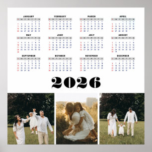 2026 Calendar with White Background  Poster