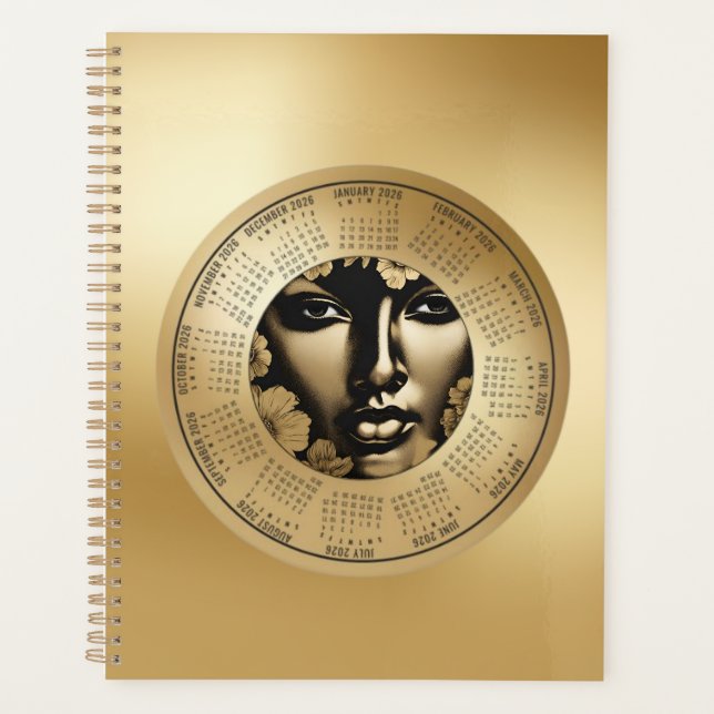 2026 Calendar Woman's Gold Face Planner (Front)