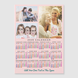 2026 Calendar Year Colorful Custom 3 Photo Magnet