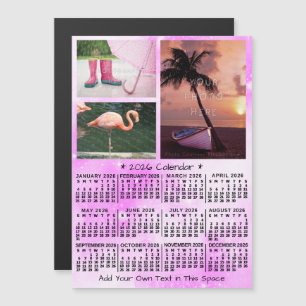 2026 Calendar Year Pink Watercolor 3 Custom Photos Magnetic Invitation