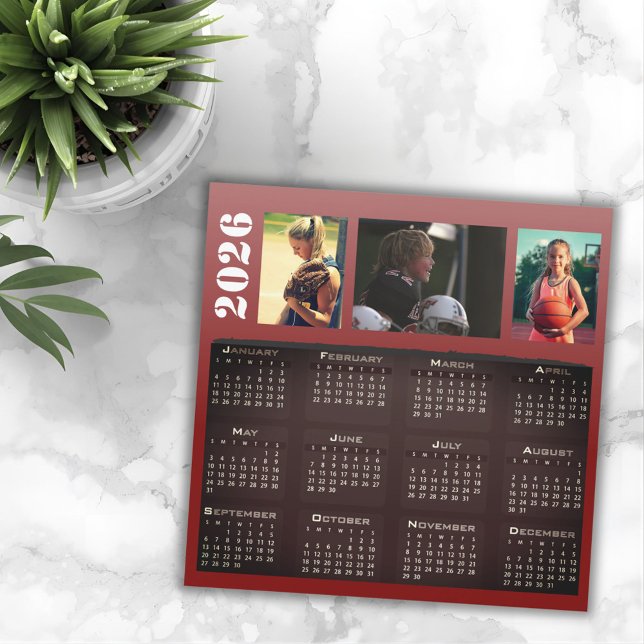 2026 Calendrier 3 Photo Collage Magnet Card (Créateur téléchargé)