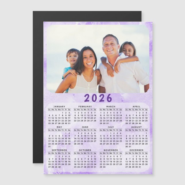 2026 Calendrier Famille Photo Purple Fridge Magnet (Devant / Derrière)