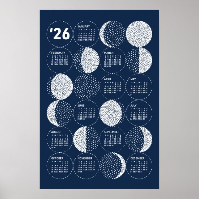 2026 Calendrier Poster Phases Lune Sashiko (Devant)