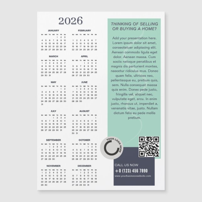 2026 Calendrier Société Logo QR Code Carte magnéti (Devant)