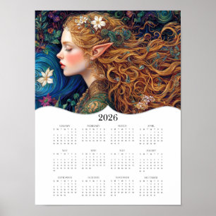 2026 Celtic Elf Fantasy Art Full Year Calendar Poster