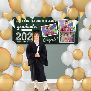 2026 Chalkboard Sketch 3 Photo Graduation Party Banner
