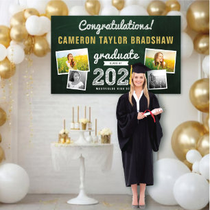 2026 Chalkboard Sketch 4 Photo Graduation Party Banner