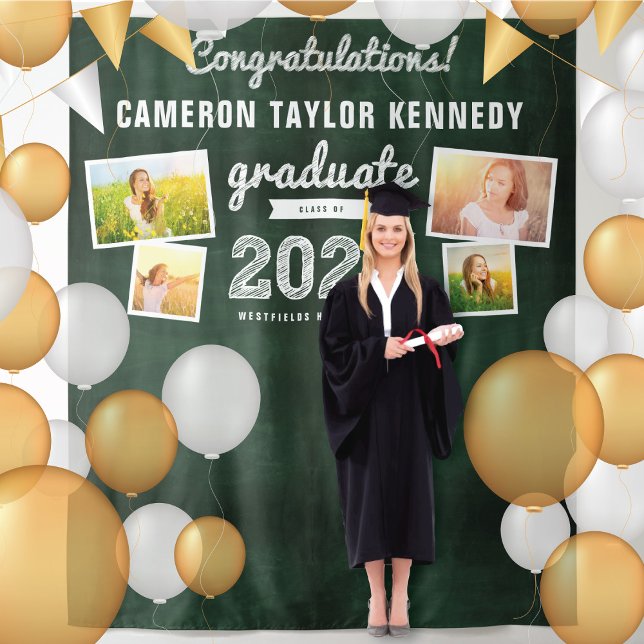 2026 Chalkboard Sketch Graduation 4 Photo Backdrop Tapestry (20YY White Sketch Green Chalkboard Graduation Party 4 Photo Backdrop by www.zazzle.com/color_therapy)