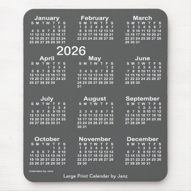 2026 Charcoal Large Print Calendar by Janz Mouse Pad (Front)