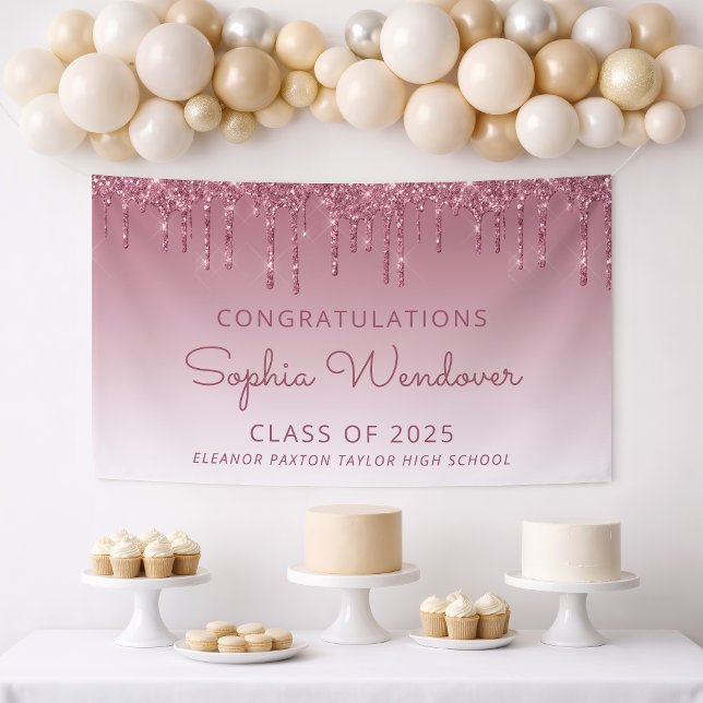 2026 Chic Burgundy Glitter Drip Graduation Banner (Creator Uploaded)