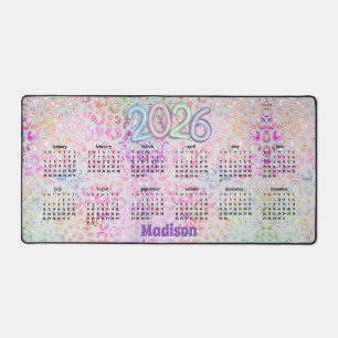 2026 Chic iridescent leopard print calendar custom Desk Mat