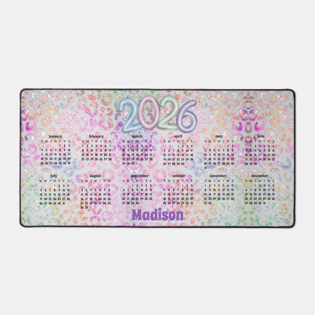 2026 Chic iridescent leopard print calendar custom Desk Mat (Front)
